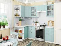 Небольшая угловая кухня в голубом и белом цвете Ставрополь